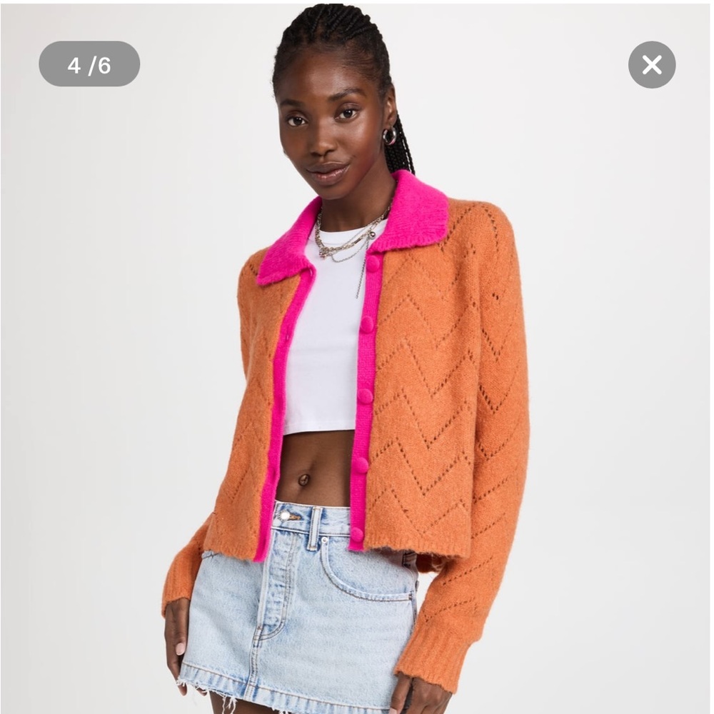 Kitri orange and pink cardigan zigzag knit XS NWT